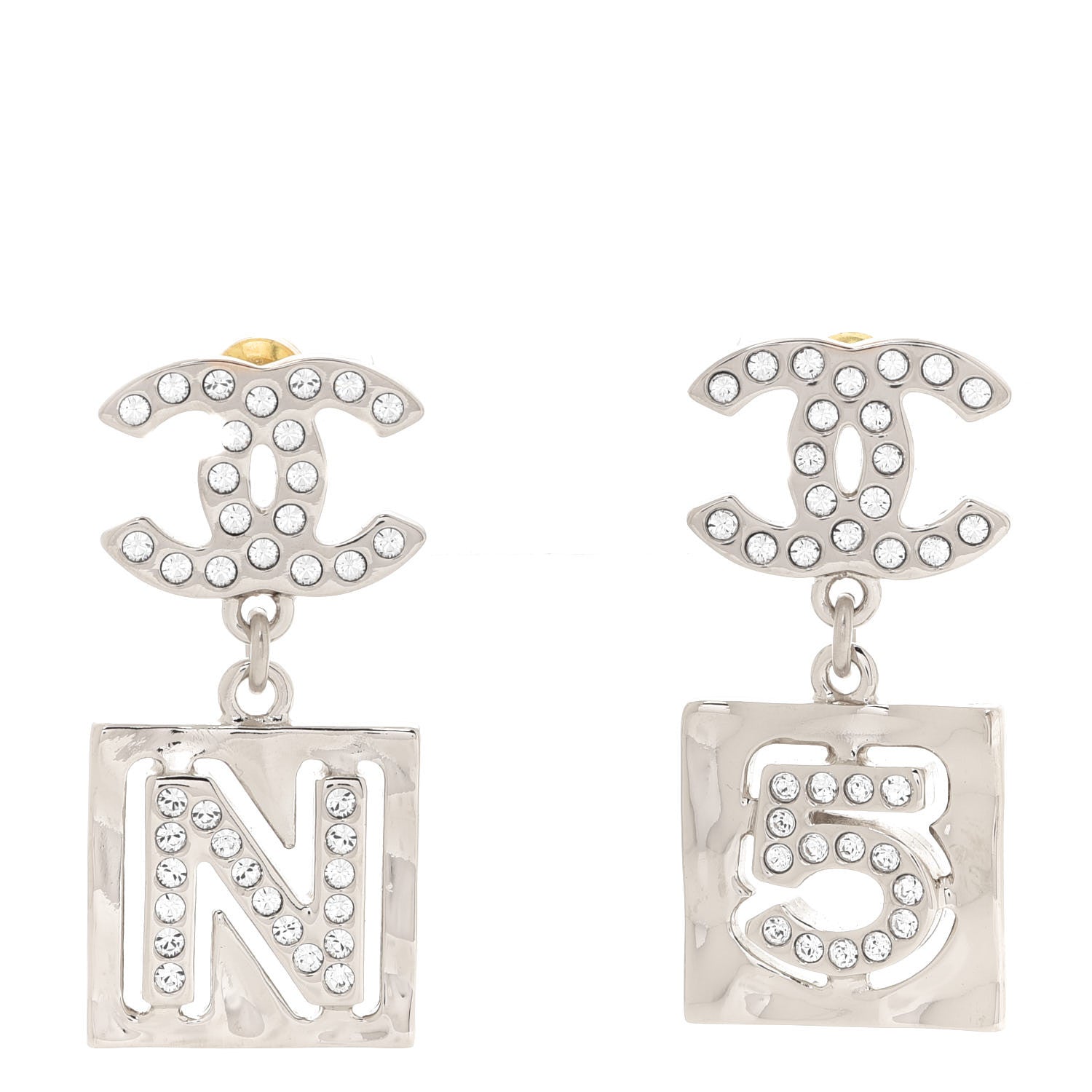 Chanel Crystal CC No 5 Drop Earrings Silver 1 of 5
