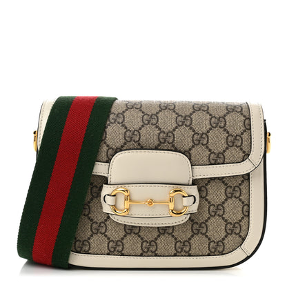 Gucci GG Supreme Monogram Web Mini Horsebit 1955 Shoulder Bag Beige Mystic White 1 of 10