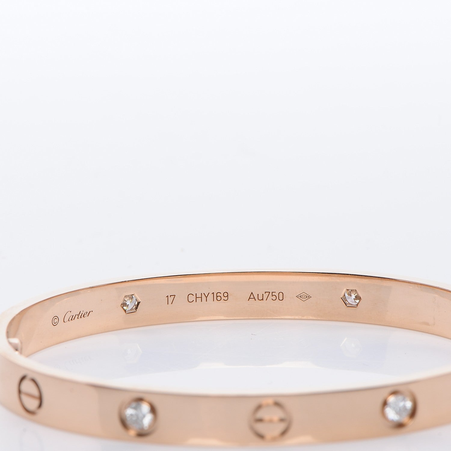 Cartier 18K Pink Gold 4 Diamond LOVE Bracelet 17 4 of 7