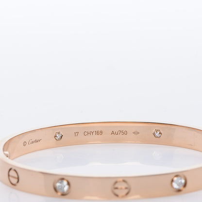 Cartier 18K Pink Gold 4 Diamond LOVE Bracelet 17 4 of 7