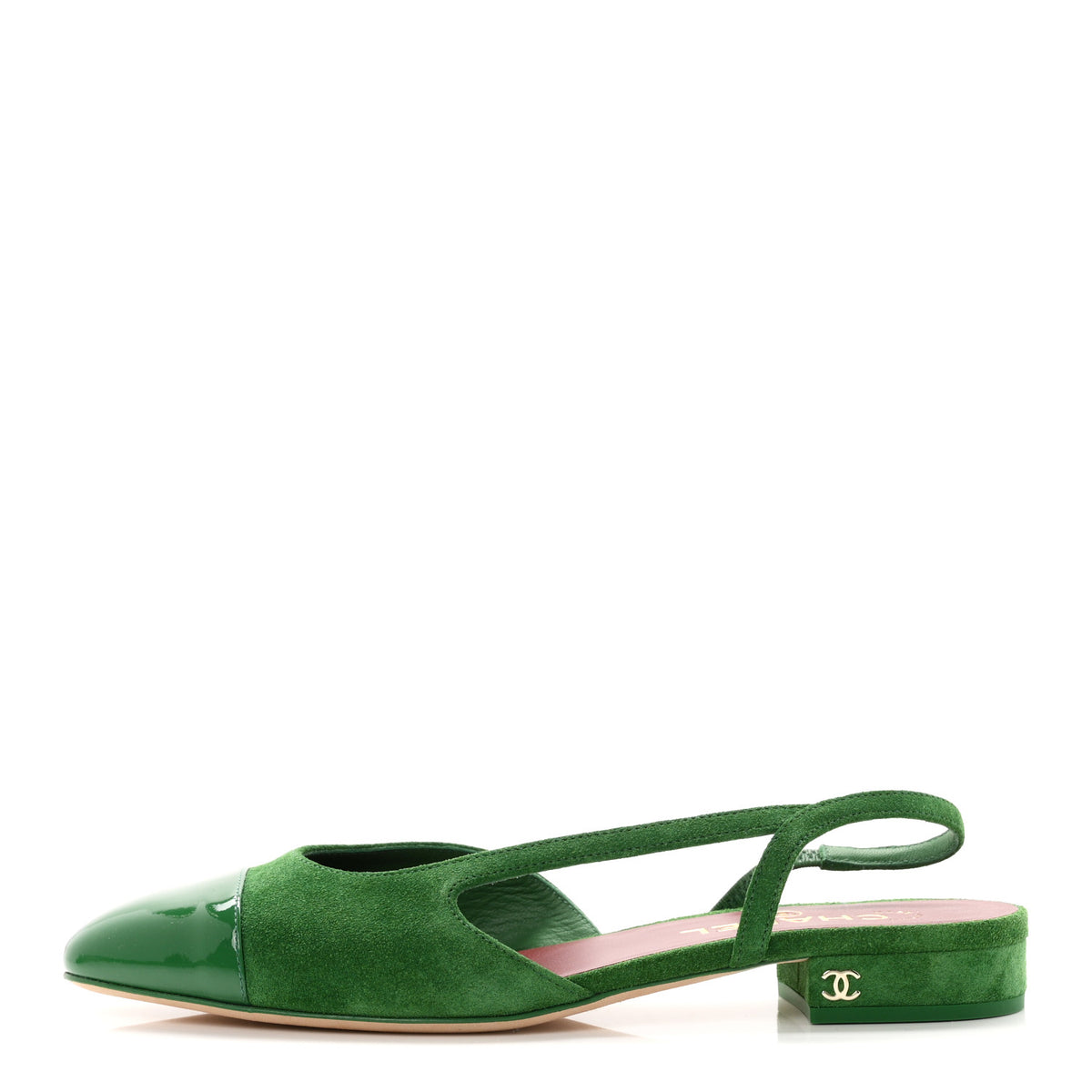 Suede Patent Calfskin CC Cap Toe Slingback Flats 38.5 Green