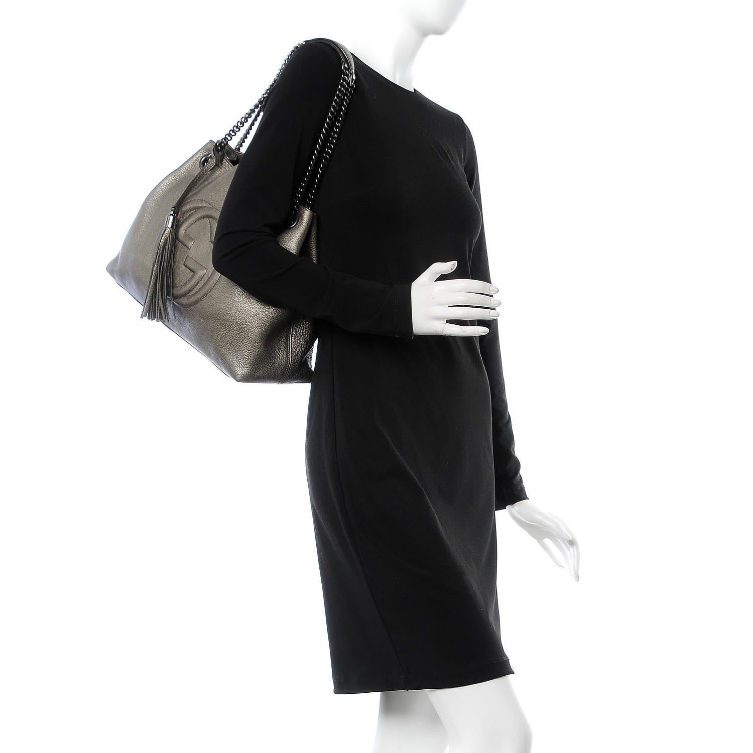 Gucci Metallic Pebbled Calfskin Medium Soho Chain Shoulder Bag Sasso 2 of 8
