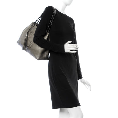 Gucci Metallic Pebbled Calfskin Medium Soho Chain Shoulder Bag Sasso 2 of 8