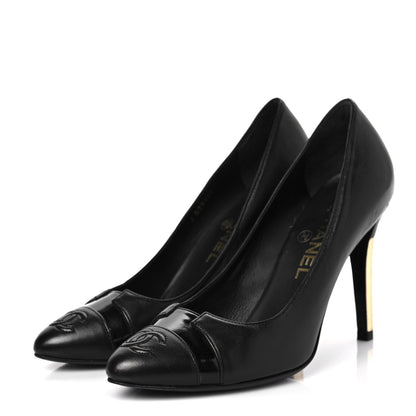 Chanel Lambskin Patent Calfskin Cap Toe CC Pumps 37 Black 3 of 8