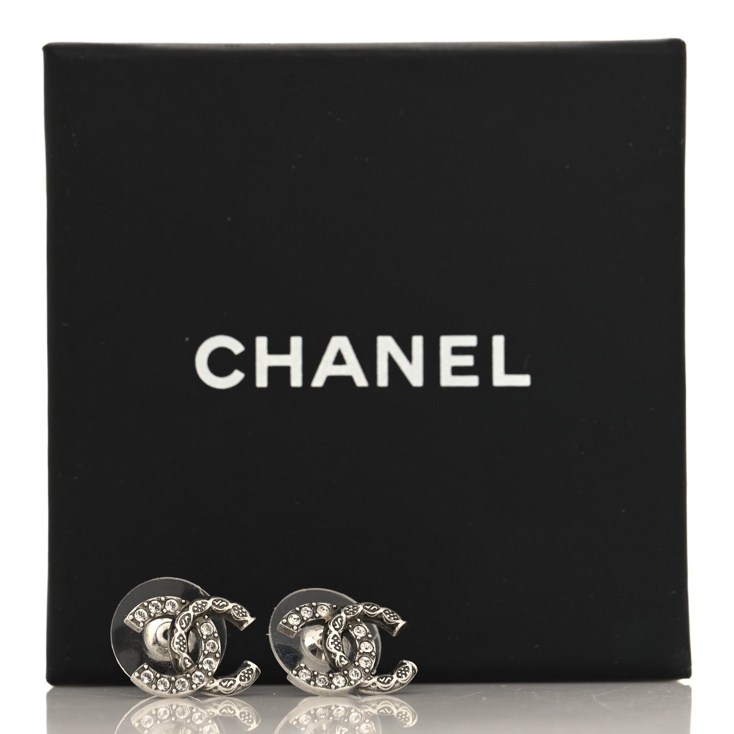 Chanel Metal Crystal CC Earrings Silver 5 of 5