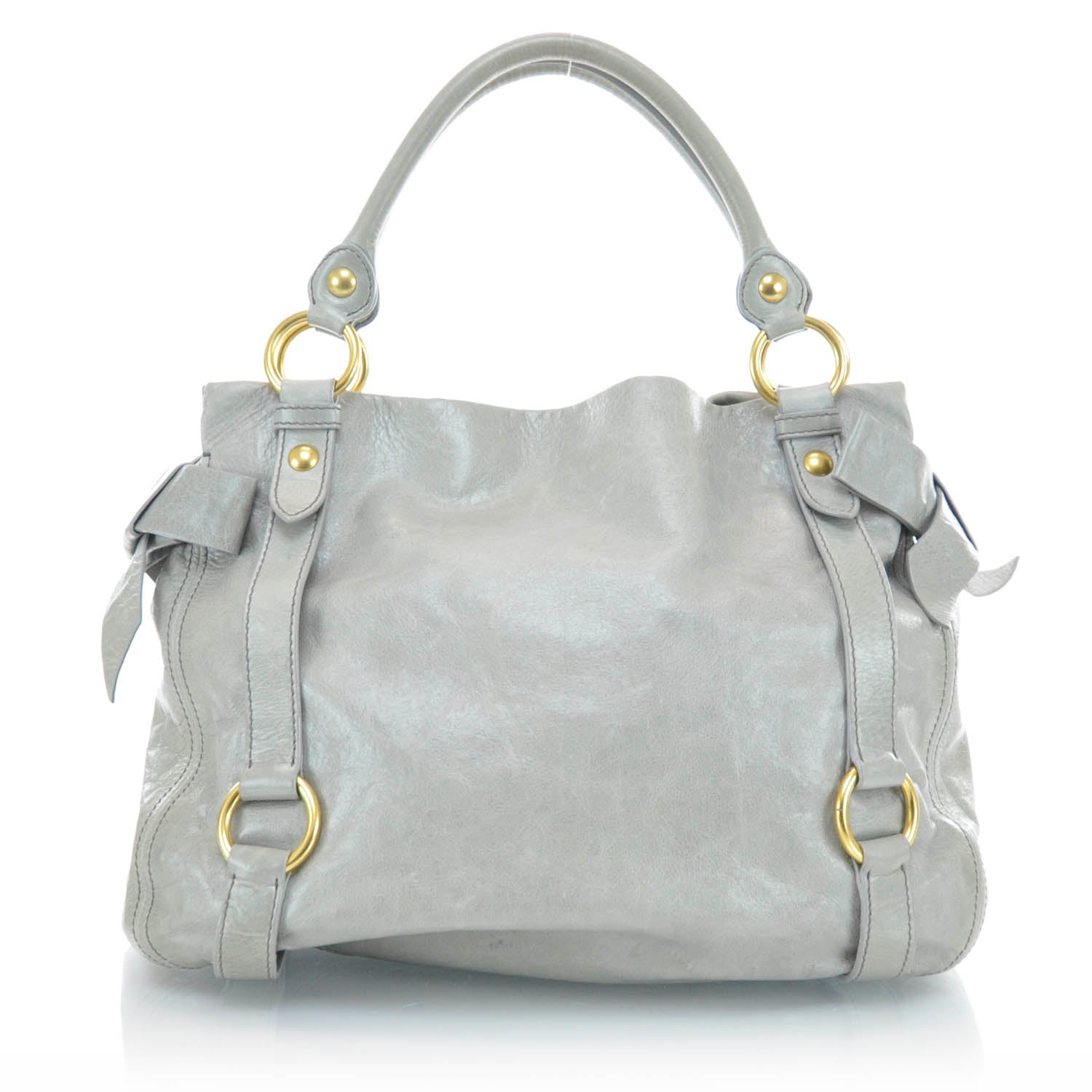 Miu Miu Leather Vitello Lux Bow Tote Gray 2 of 11