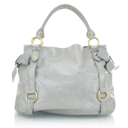 Miu Miu Leather Vitello Lux Bow Tote Gray 2 of 11
