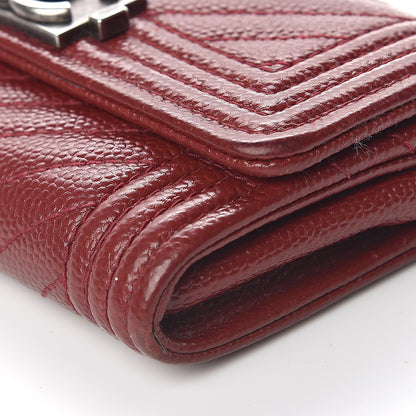 Chanel Caviar Chevron Quilted Flap Boy Card Holder Dark Red 13 of 18