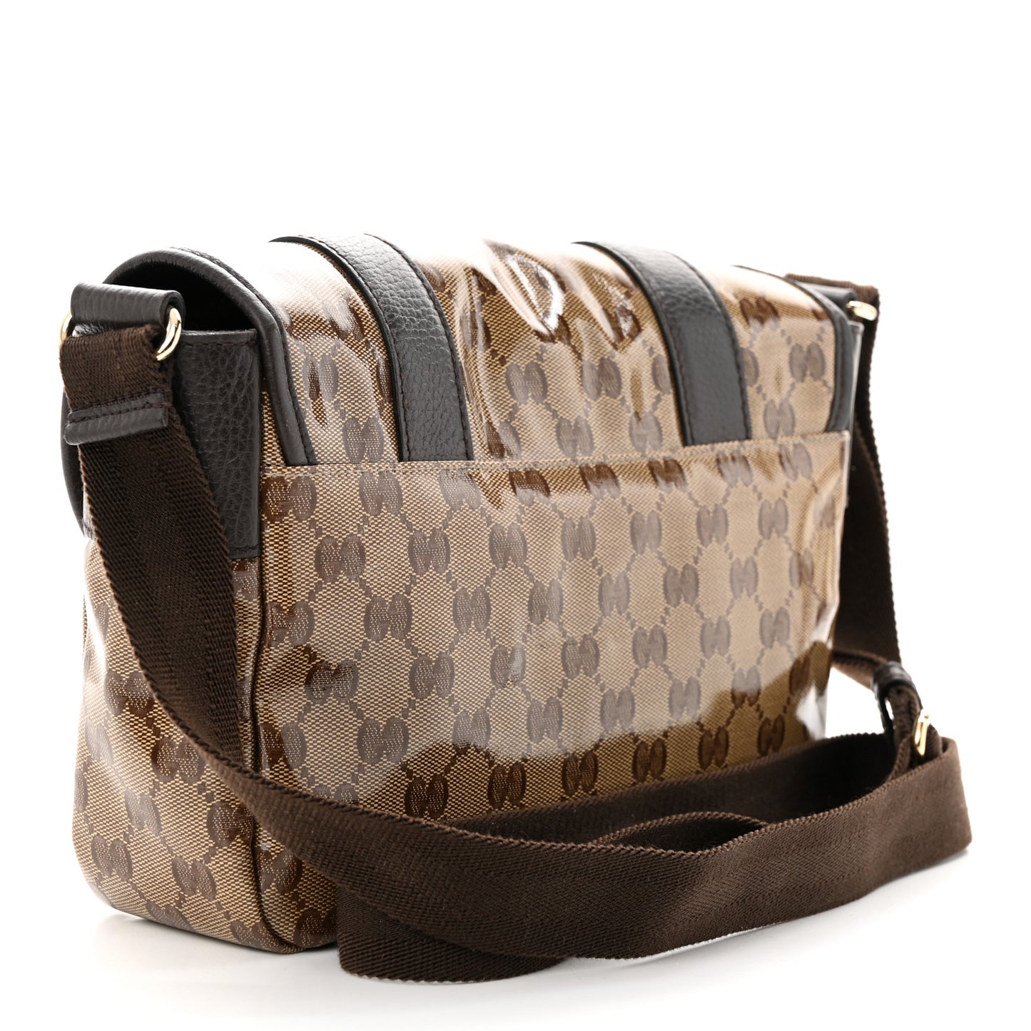 Crystal Monogram Small Double Buckle Flap Messenger Beige Dark Brown