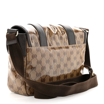 Gucci Crystal Monogram Small Double Buckle Flap Messenger Beige Dark Brown 3 of 11