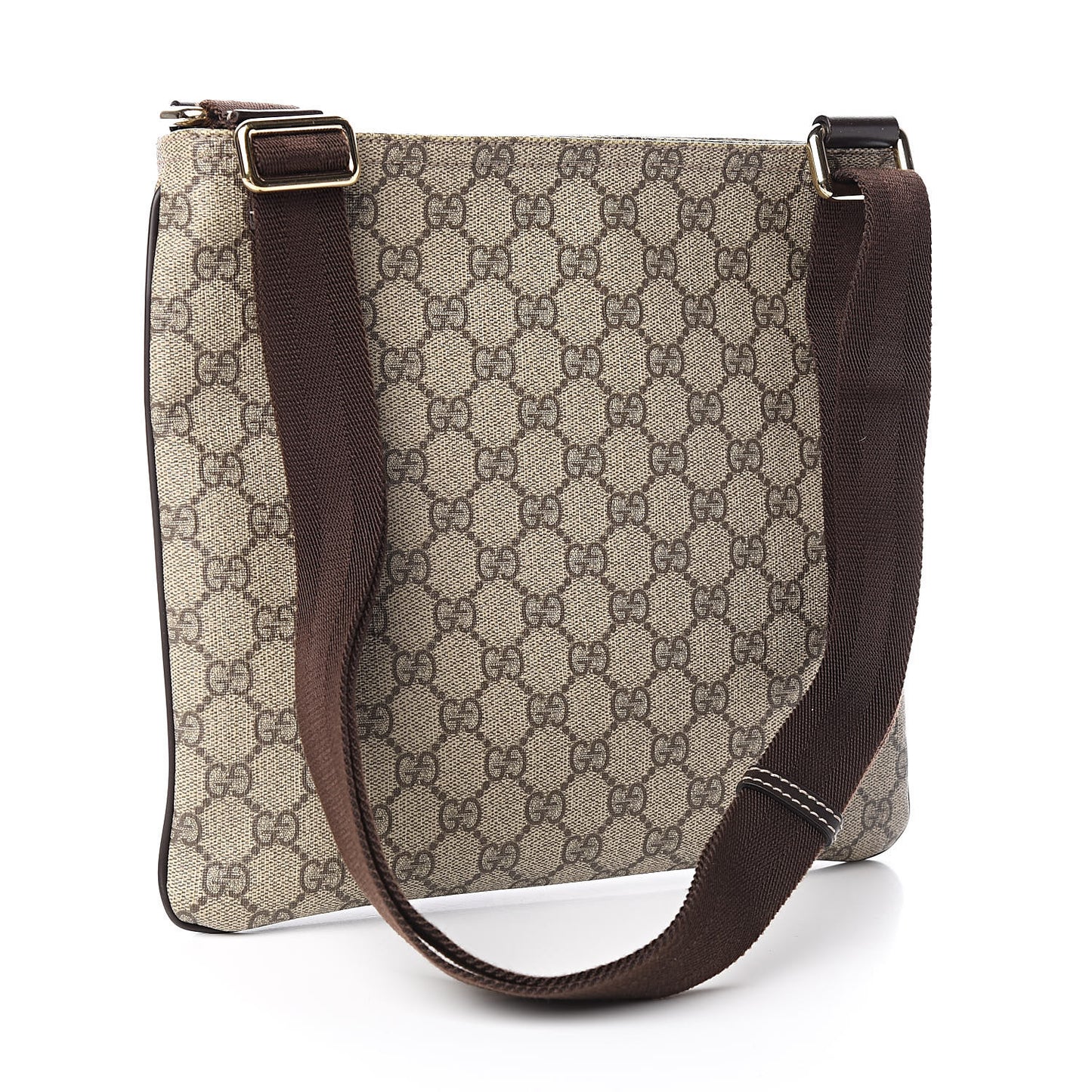 GG Supreme Monogram Selleria Calfskin Small Flat Side Zip Messenger Bag Beige Ebony Cocoa Dark Chocolate