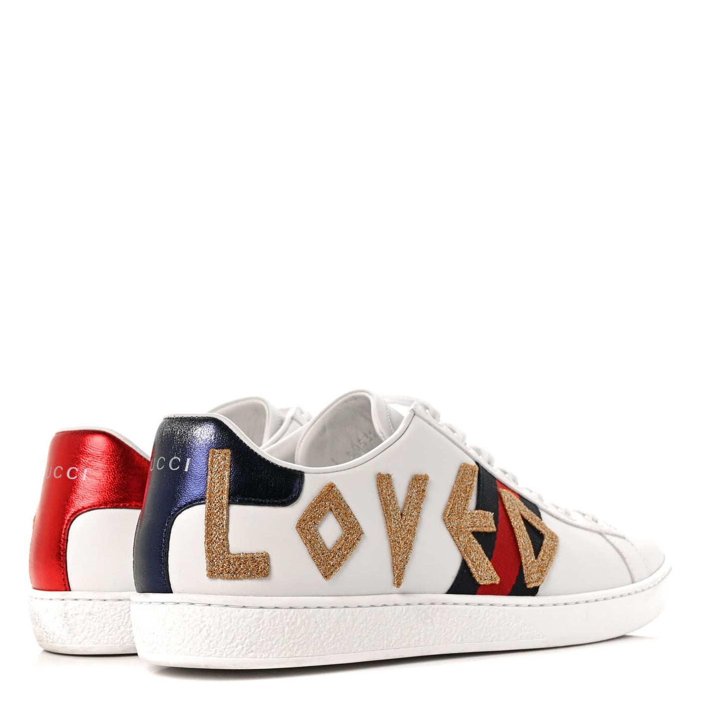 Calfskin Nappa Web LOVED Embroidered Womens Ace Sneakers 39.5 White Red Flame Notte