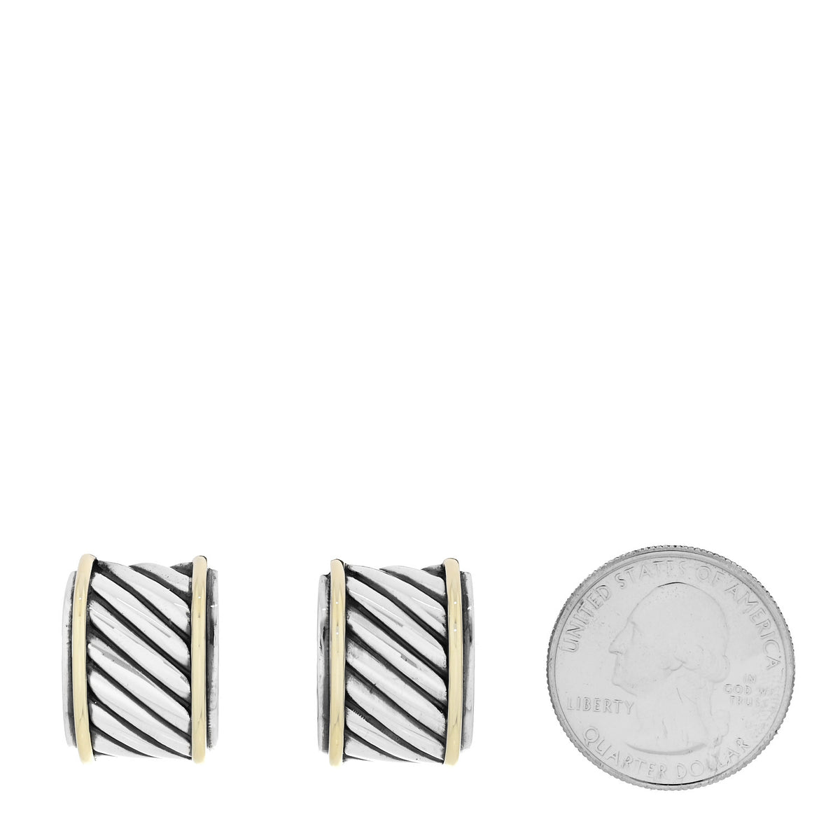 Sterling Silver 14K Yellow Gold Cable Classics Cigar Band Earrings