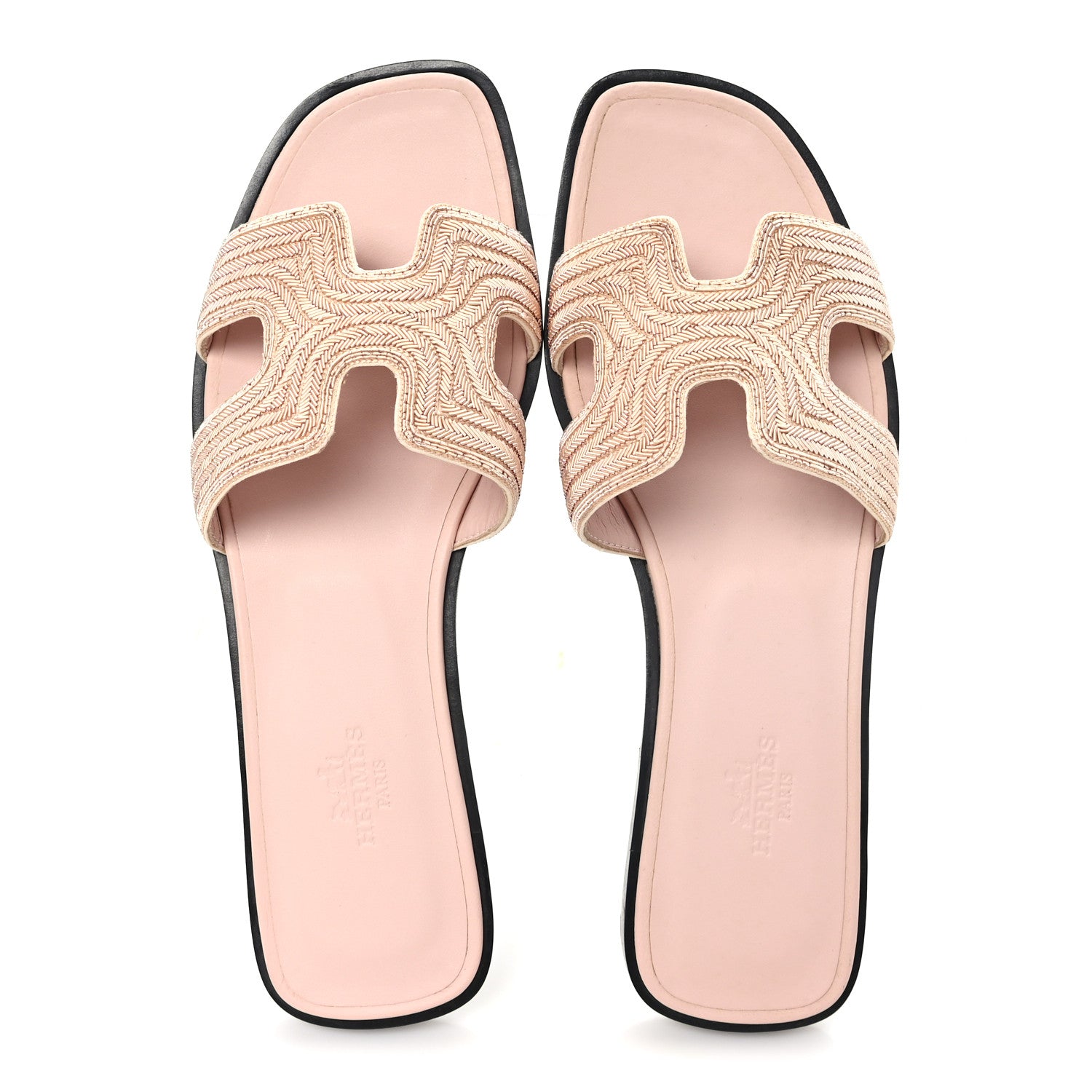 Hermes Calfskin Embroidered Oran Sandals 37 Beige 2 of 9