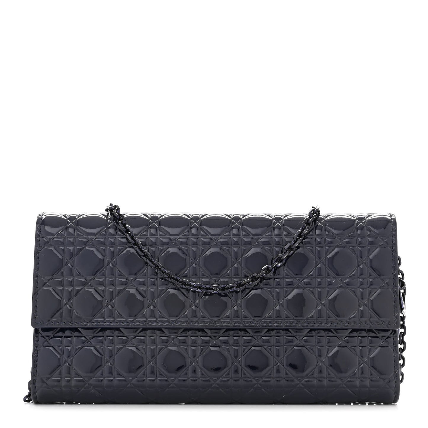 Patent Cannage Chain Wallet Navy Blue