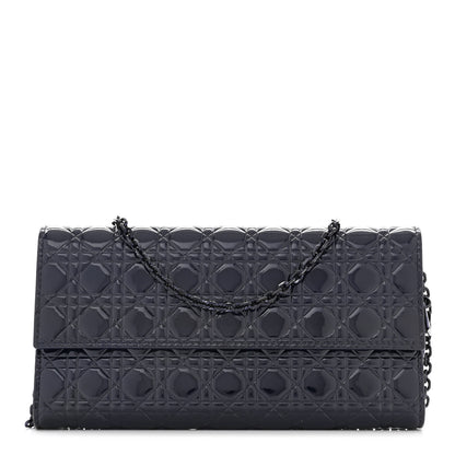 Christian Dior Patent Cannage Chain Wallet Navy Blue 1 of 12