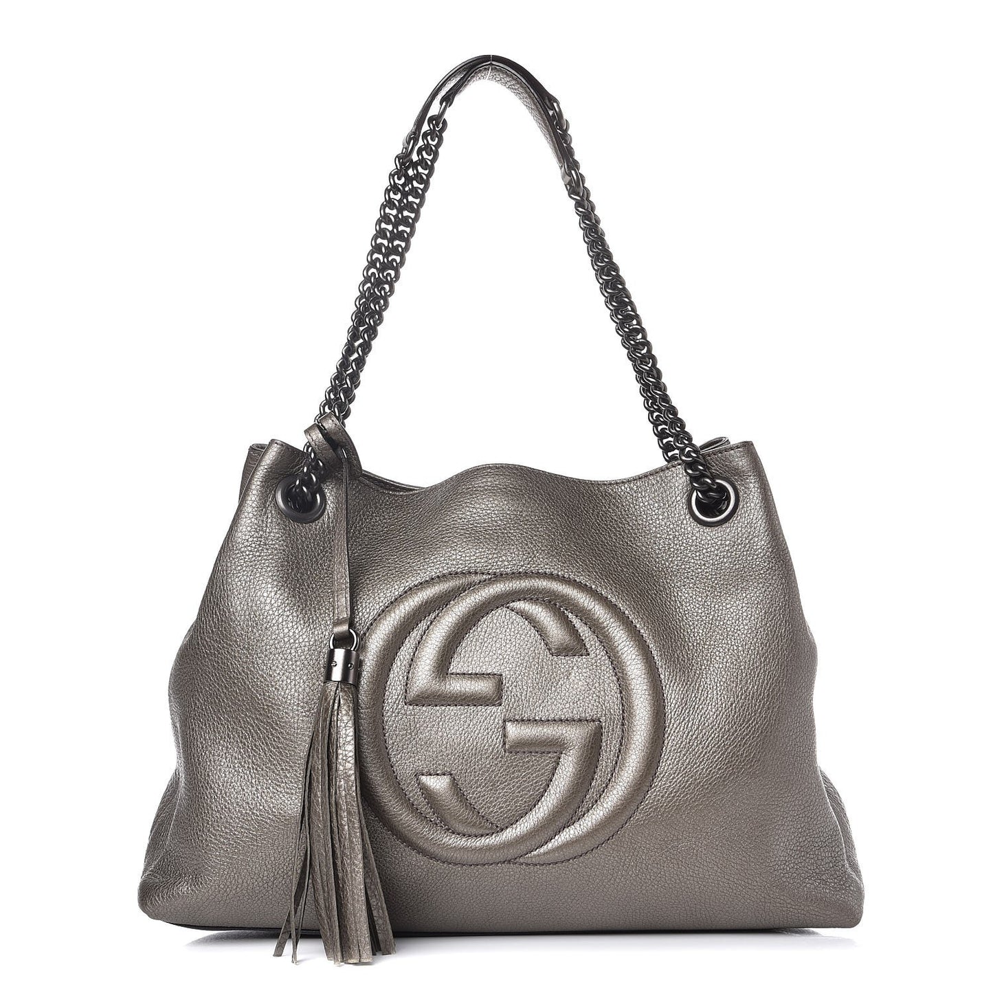Metallic Pebbled Calfskin Medium Soho Chain Shoulder Bag Sasso