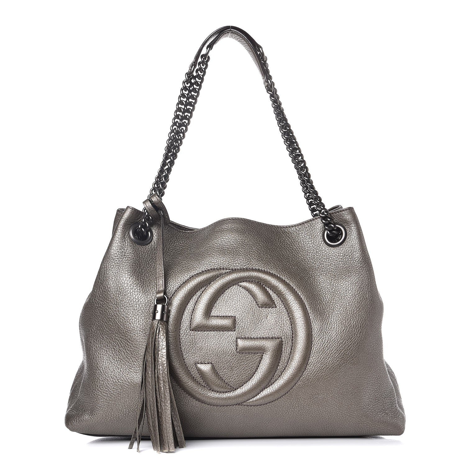 Gucci Metallic Pebbled Calfskin Medium Soho Chain Shoulder Bag Sasso 1 of 8