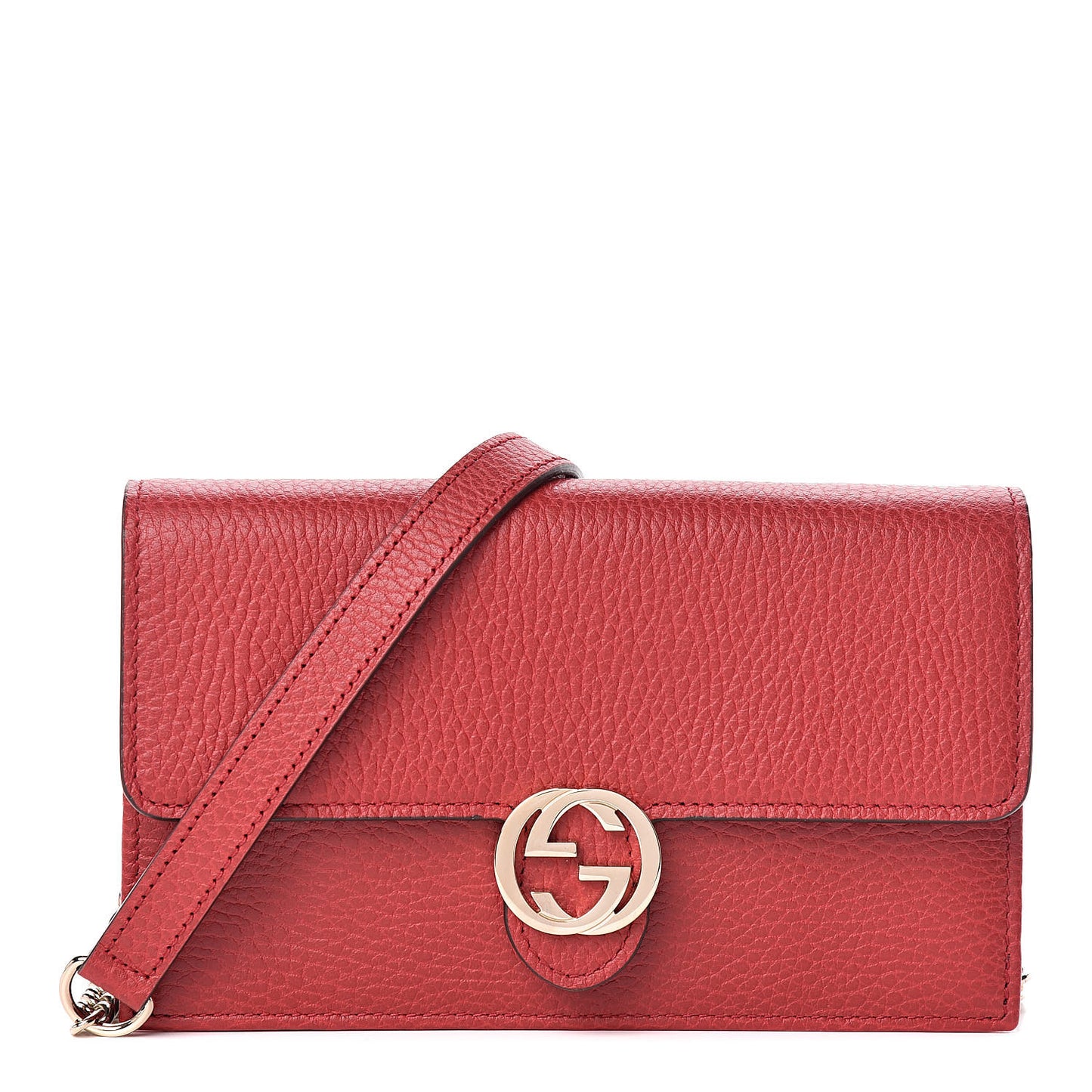 Dollar Calfskin Interlocking G Chain Wallet Red