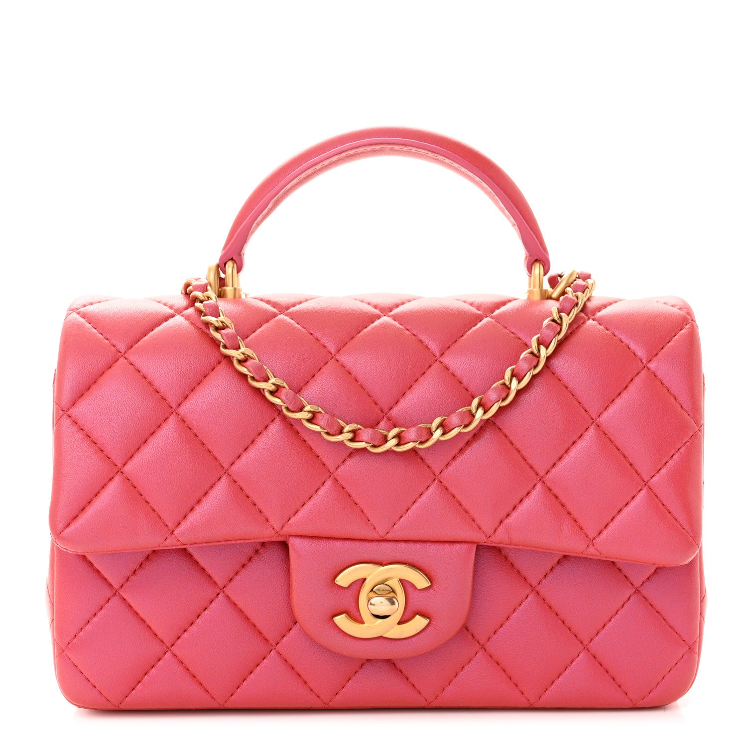 Chanel Iridescent Lambskin Quilted Mini Top Handle Rectangular Flap Red 1 of 13