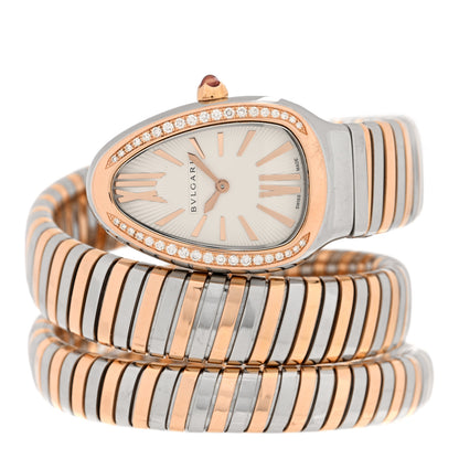 Bulgari Stainless Steel 18K Rose Gold Diamond Bezel 35mm Serpenti Tubogas Double Spiral Quartz Watch 2 of 4