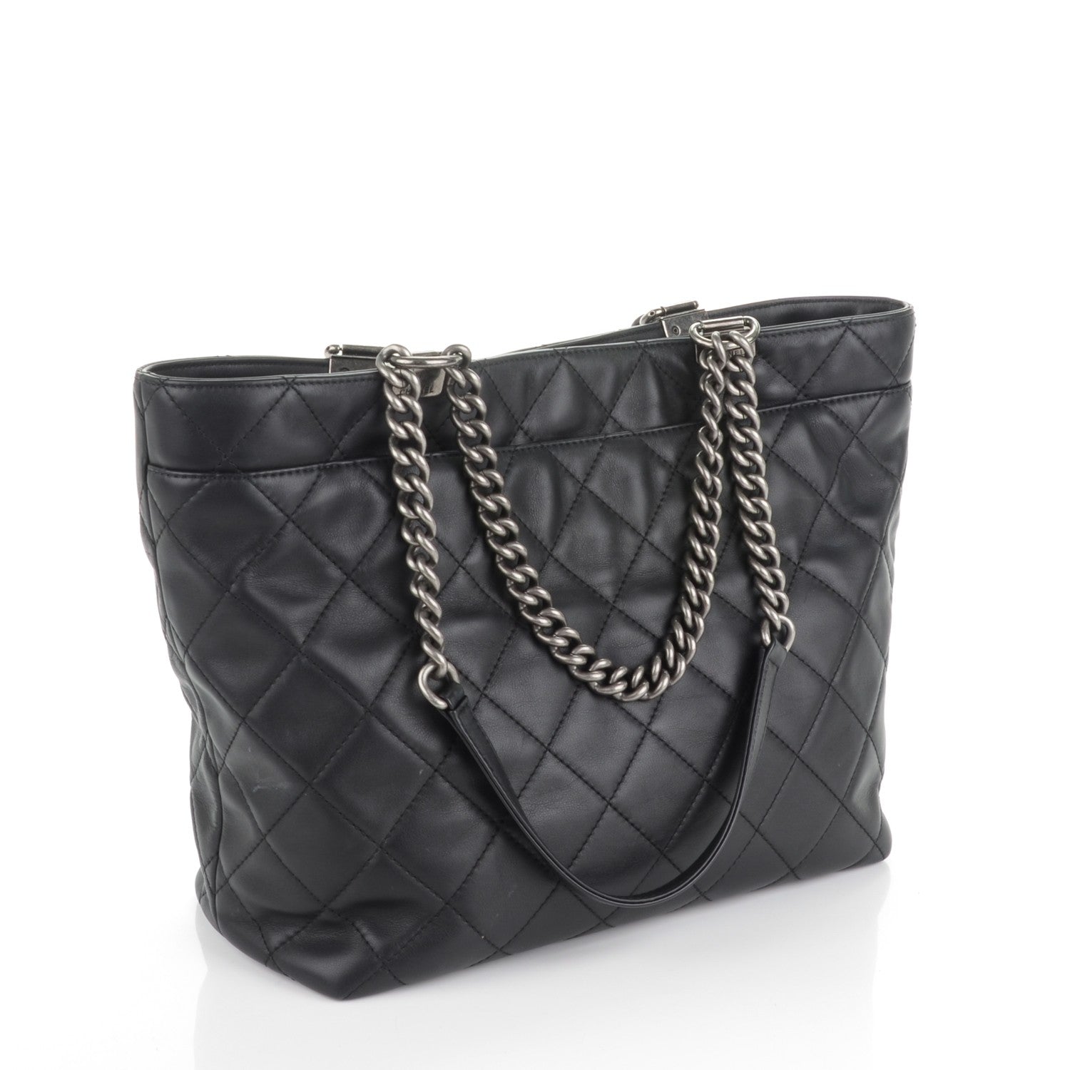 Chanel Calfskin Quilted Large Shopping In Chains Tote Black 3 of 7