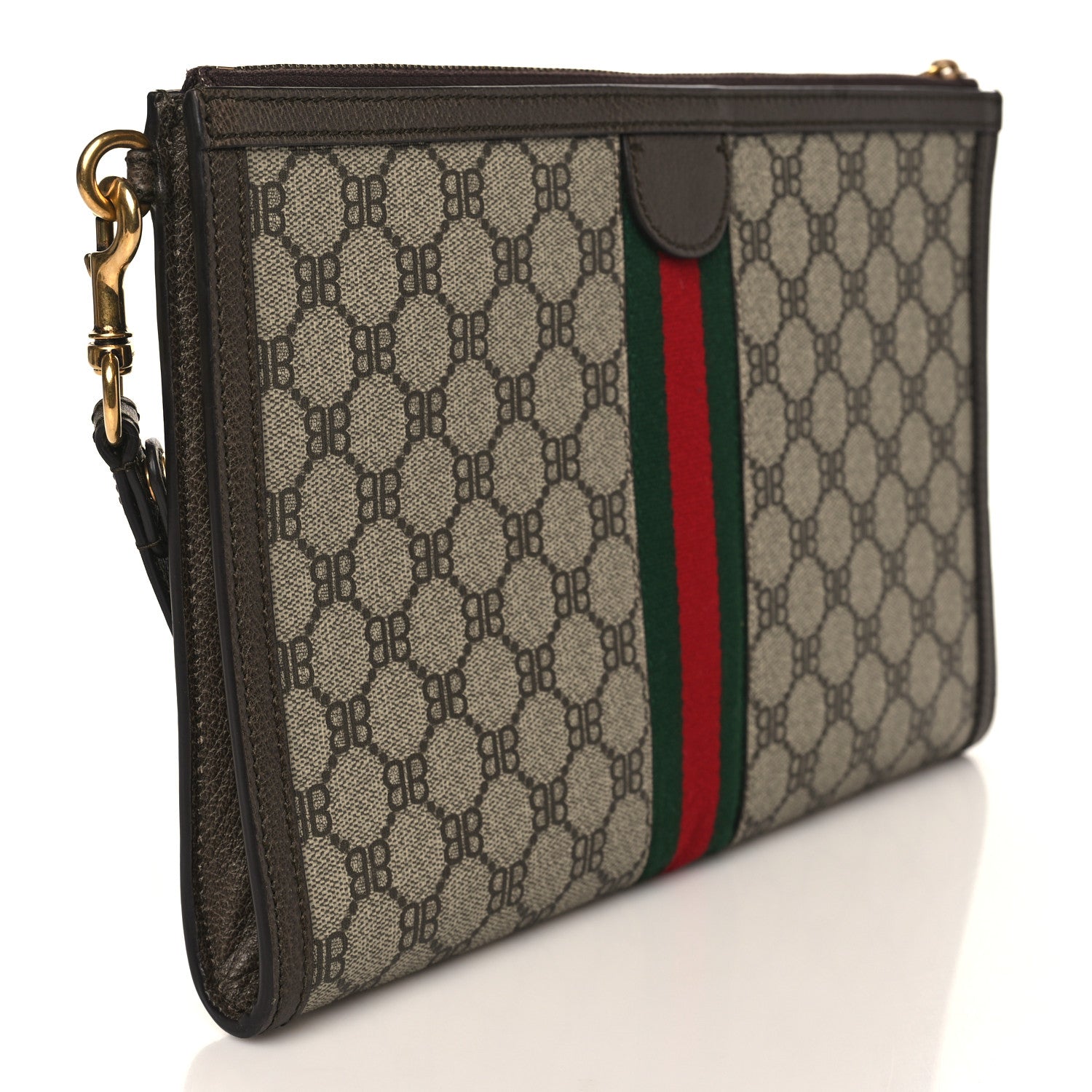 Gucci X BALENCIAGA BB Supreme Monogram Web Ophidia Wristlet Beige New Acero 3 of 7