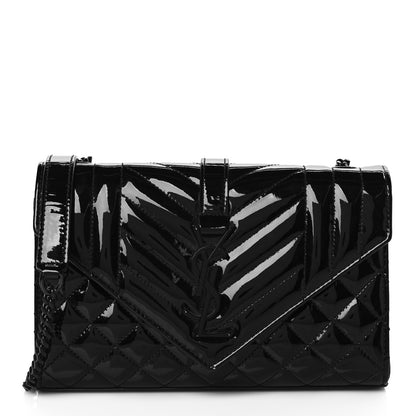 Saint Laurent Patent Mixed Matelasse Triquilt Small Monogram Satchel Black 1 of 9