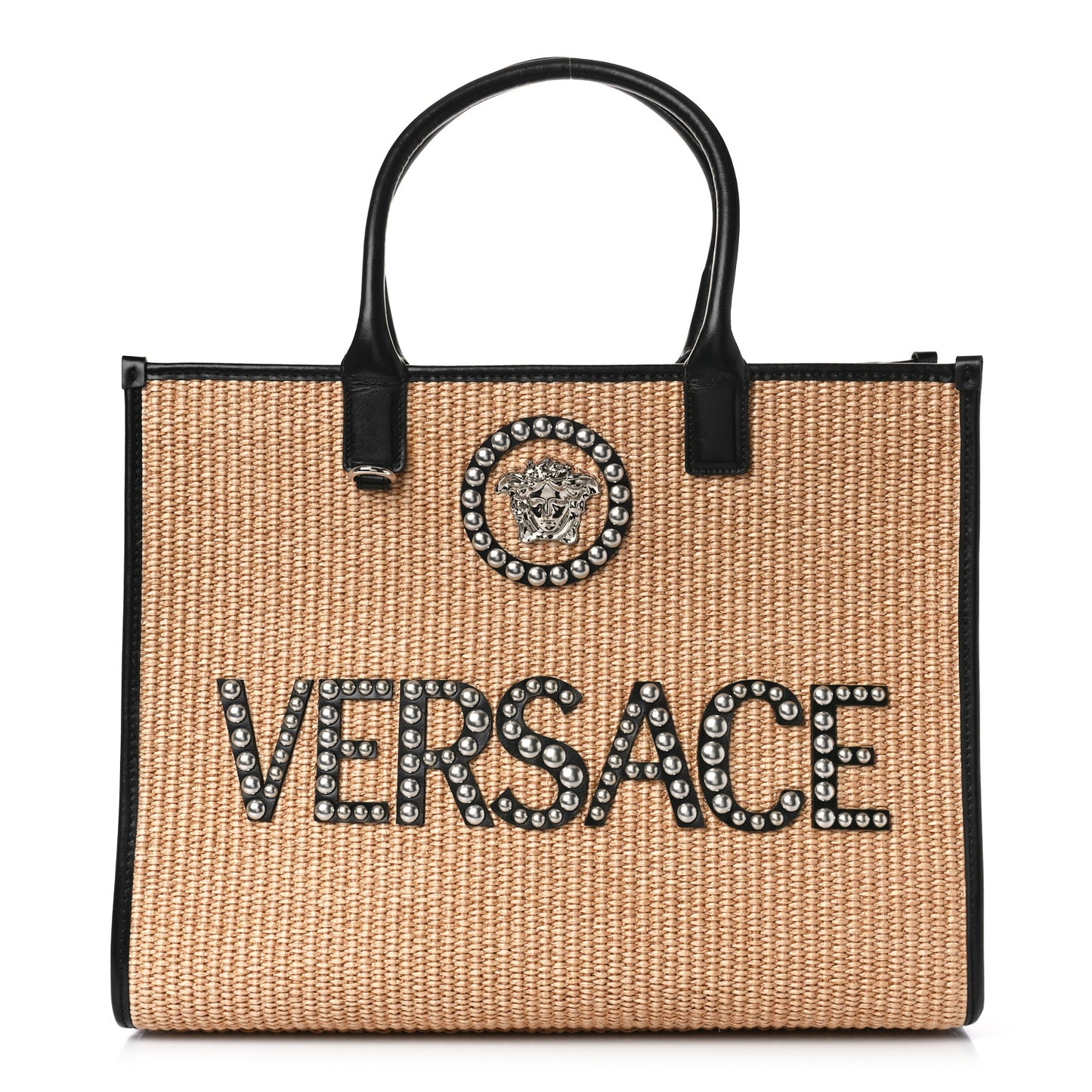 Raffia Studded La Medusa Large Tote Beige