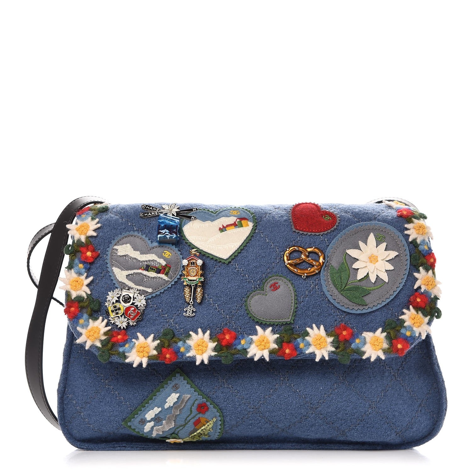 Chanel Felt Embroidered Large Crest Austrian Satchel Blue 1 of 9