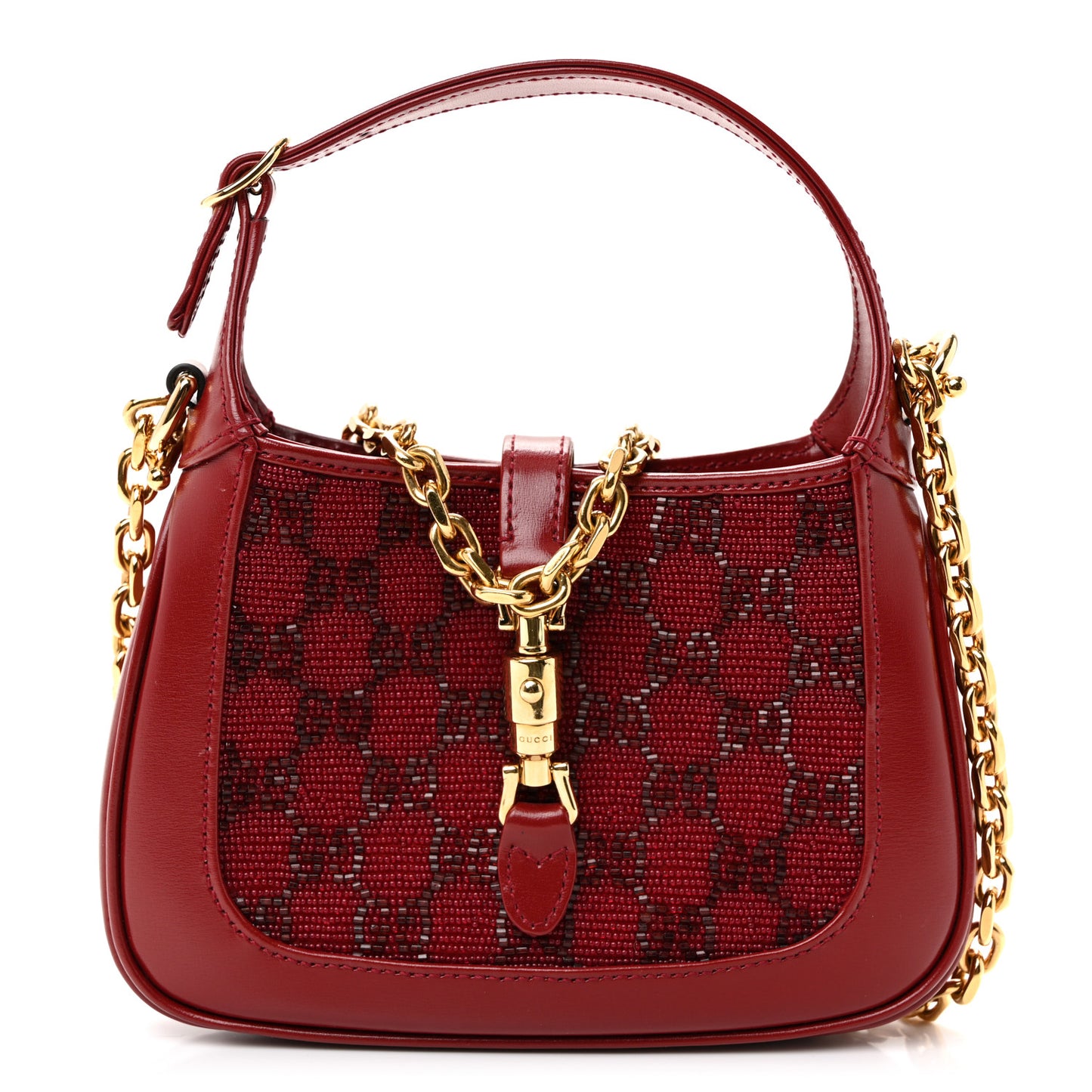 Calfskin Beaded Embroidery GG Monogram Mini Jackie 1961 Cherry Red