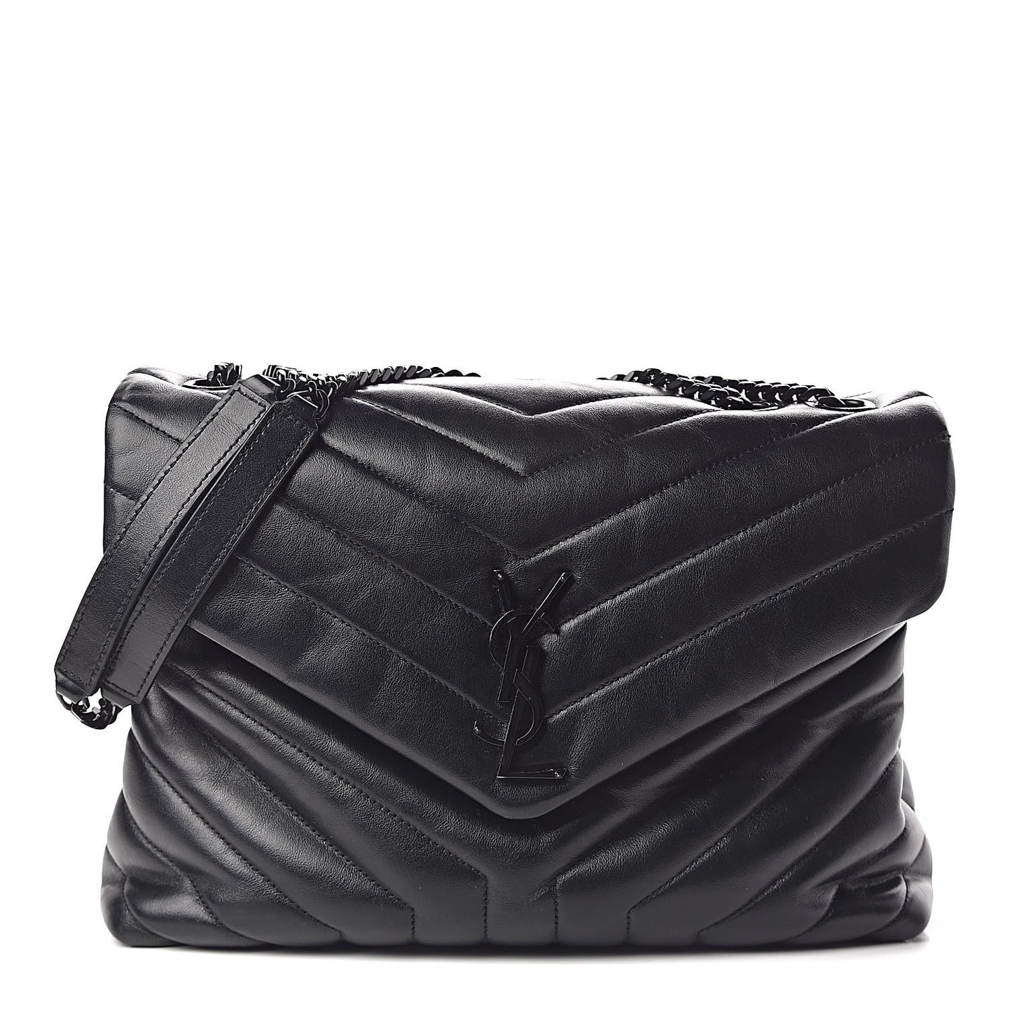 Calfskin Y Quilted Monogram Medium Loulou Chain Satchel Black