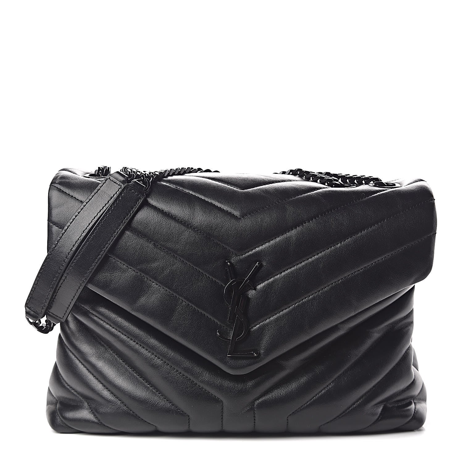 Saint Laurent Calfskin Y Quilted Monogram Medium Loulou Chain Satchel Black 1 of 10