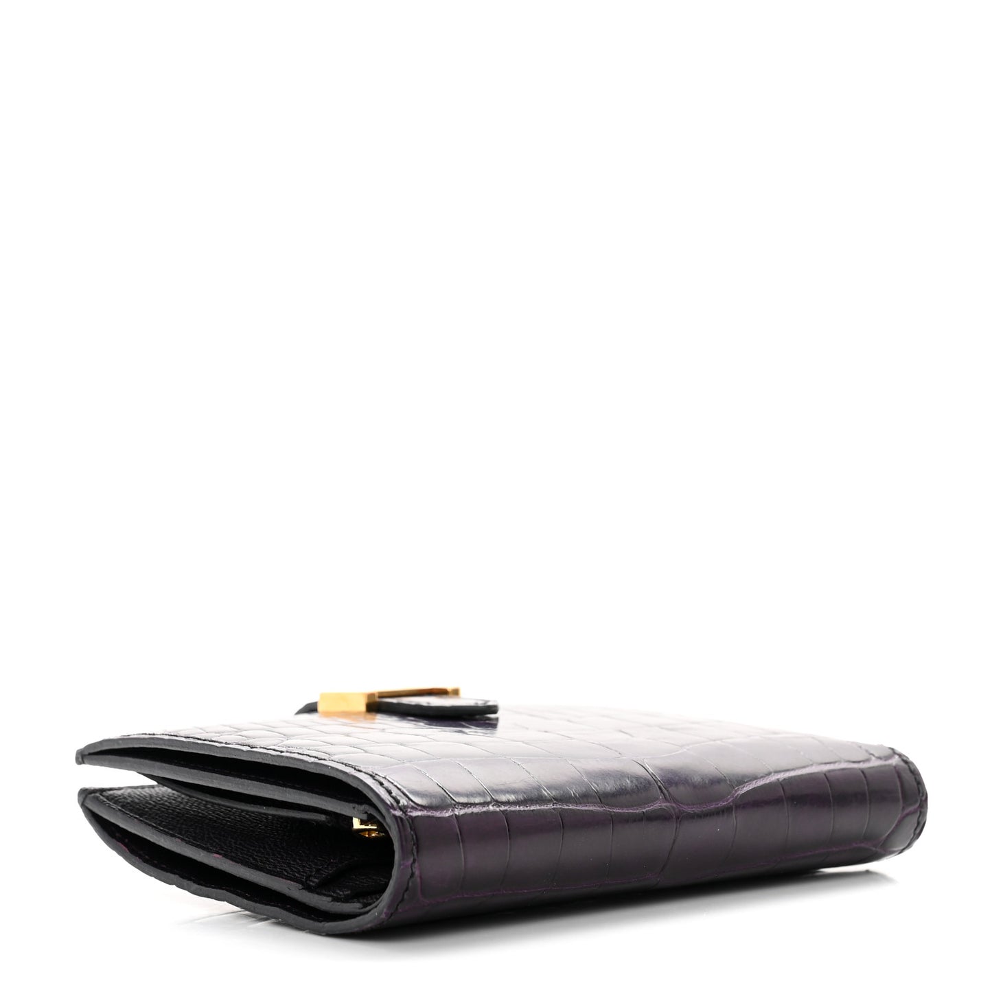 Shiny Alligator Bearn Compact Wallet Prunoir