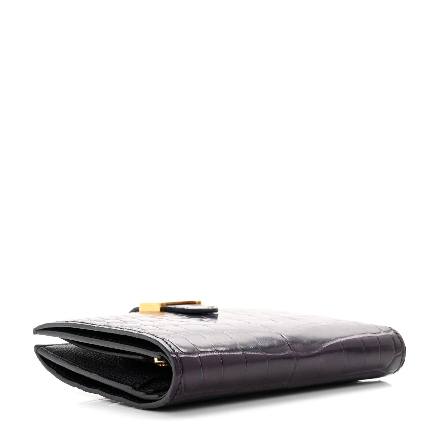 Hermes Shiny Alligator Bearn Compact Wallet Prunoir 4 of 7