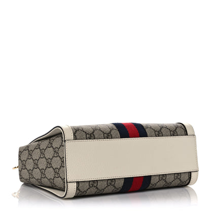 Gucci GG Supreme Monogram Textured Dollar Calfskin Web Small Ophidia Tote Bag Beige Ebony Mystic White 4 of 11