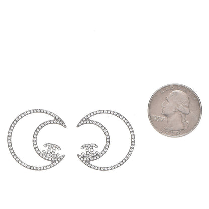 Chanel Strass Crystal CC Moon Earrings Silver 2 of 5