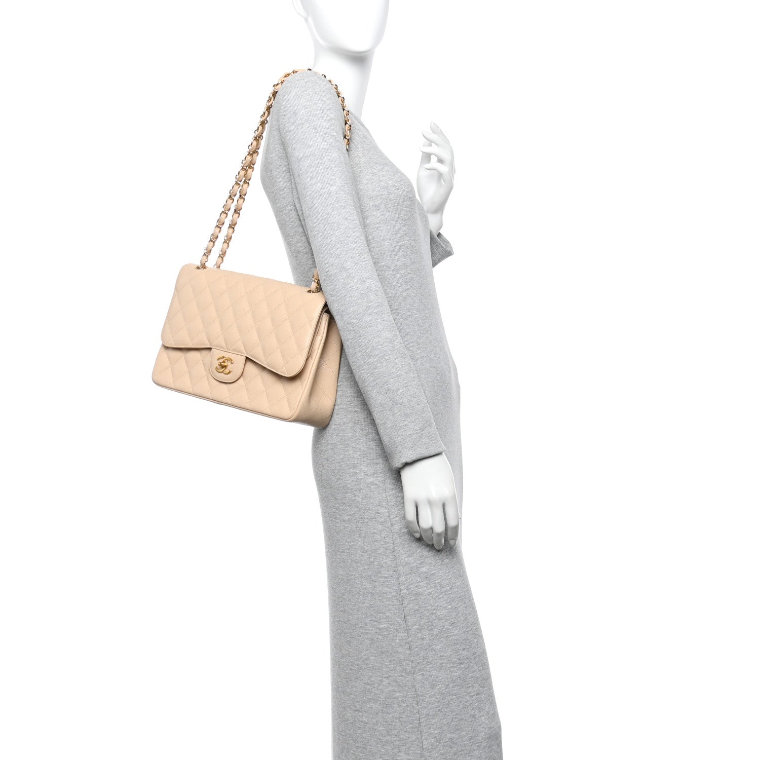 Chanel Caviar Quilted Jumbo Double Flap Beige 2 of 10