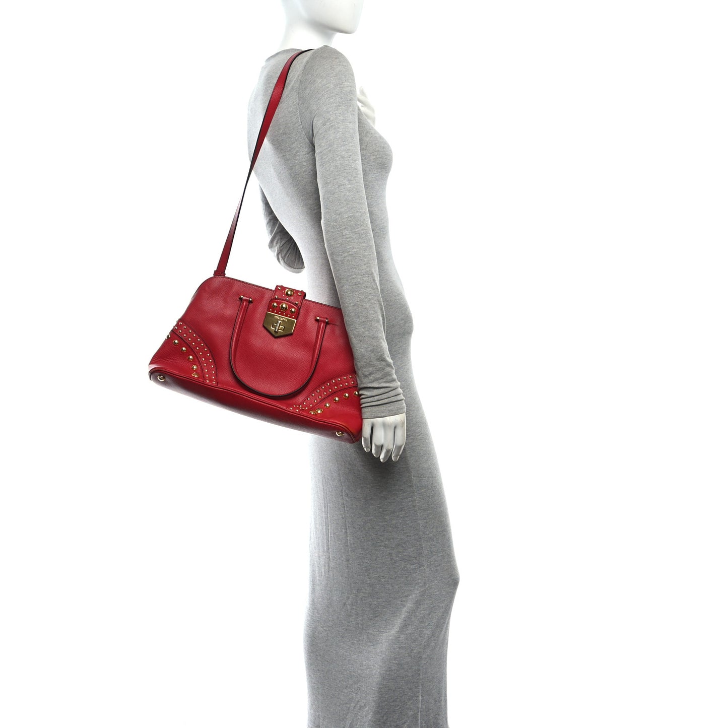 Saffiano Studded Bijou Tote Red
