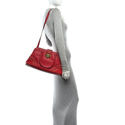 Prada Saffiano Studded Bijou Tote Red 2 of 11