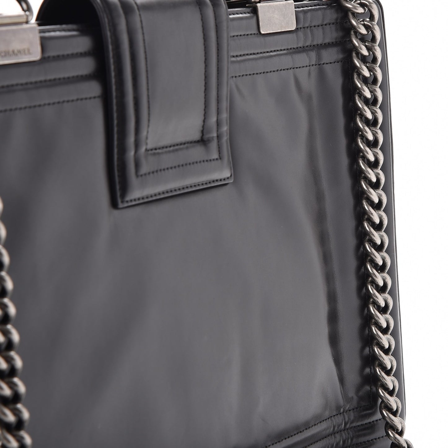 Glazed Calfskin Boy Tote Black