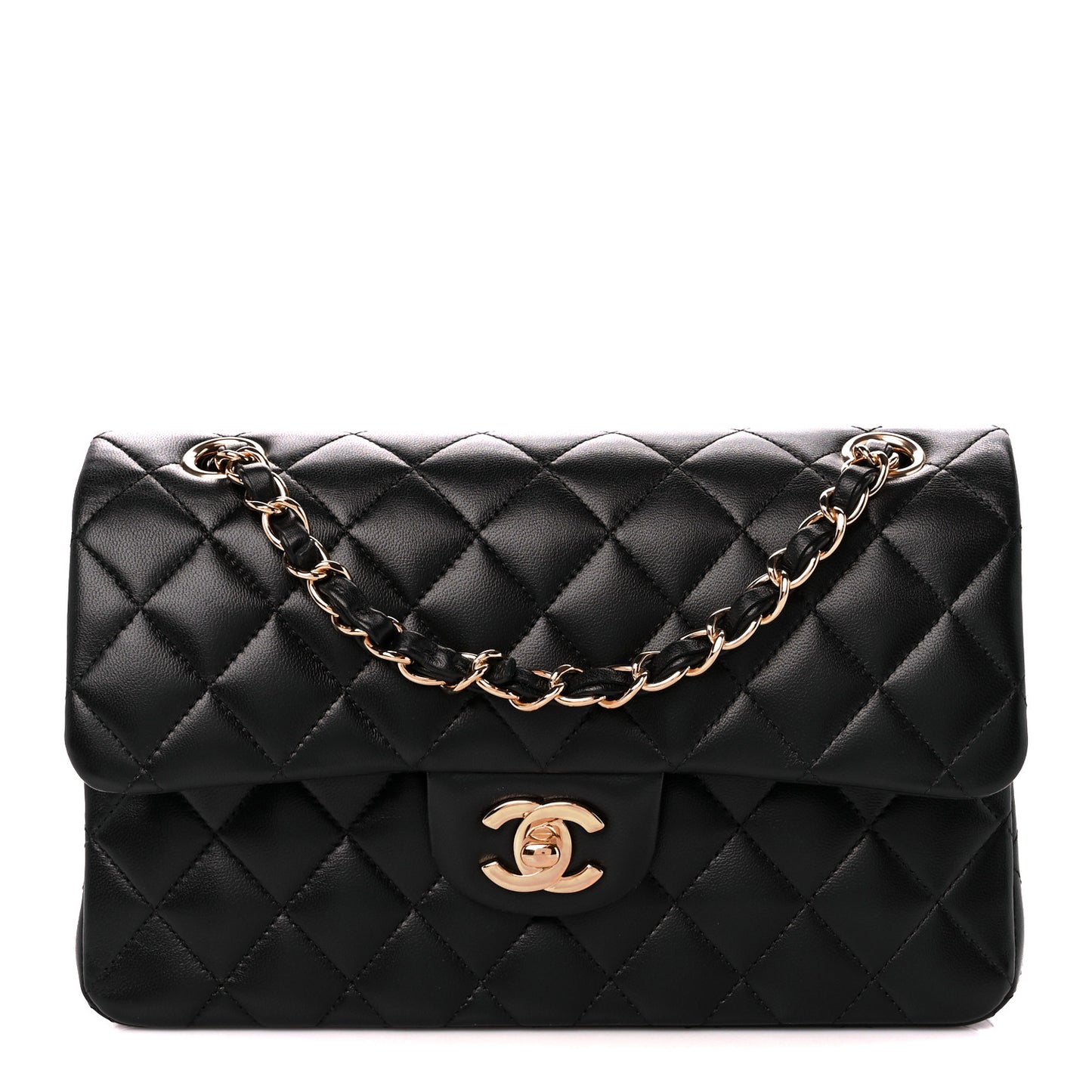 Lambskin Quilted Small Double Flap Black