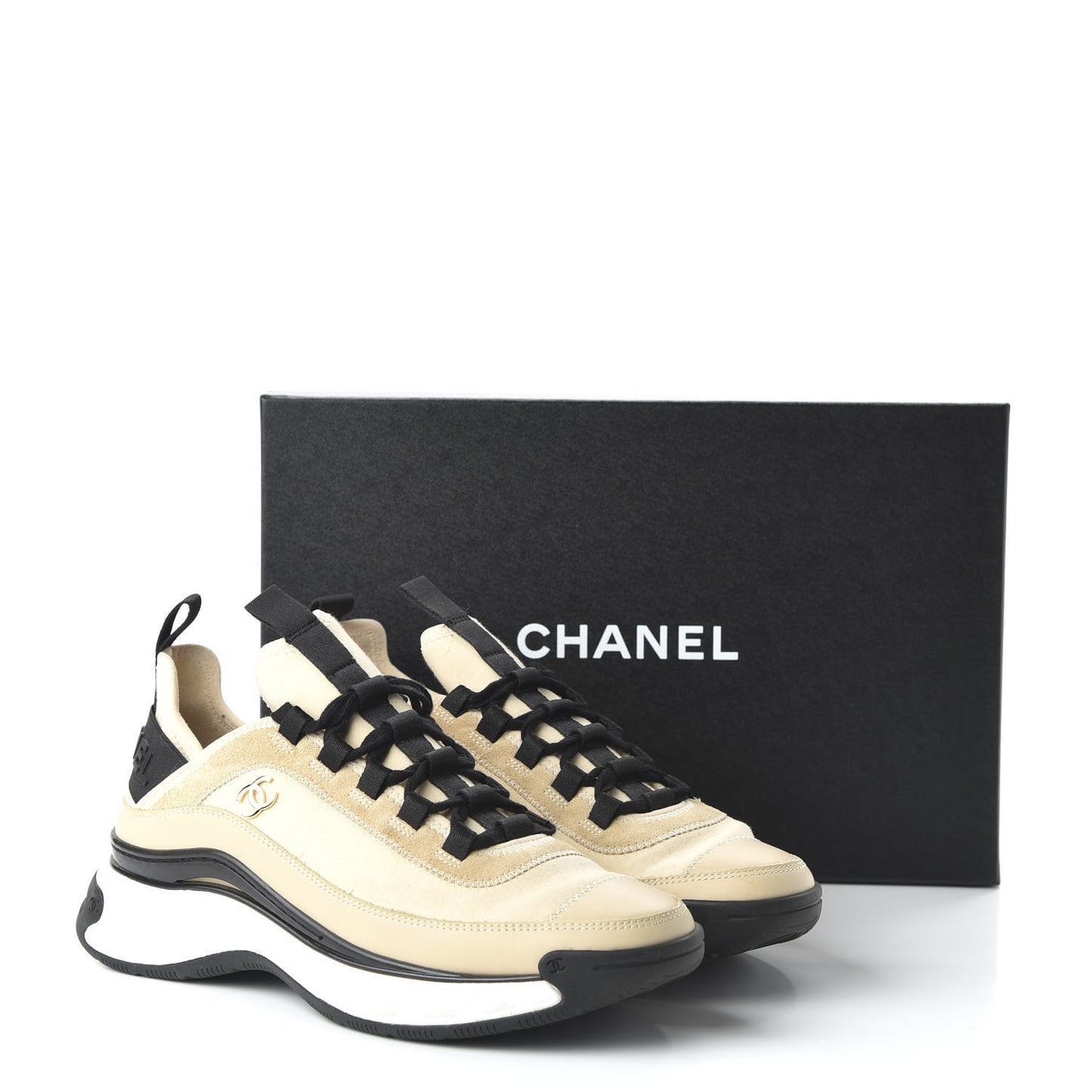 Velvet Calfskin Mixed Fibers CC Sneakers 39.5 Beige