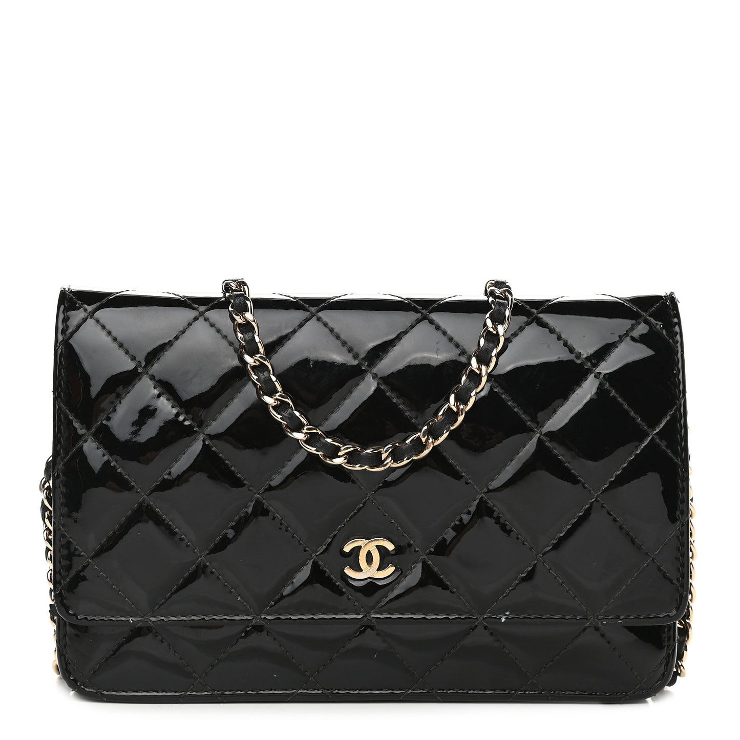 Patent Quilted Wallet On Chain WOC Black