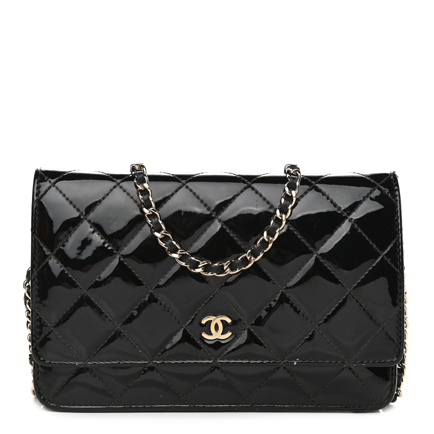 Chanel Patent Quilted Wallet On Chain WOC Black 1 of 13