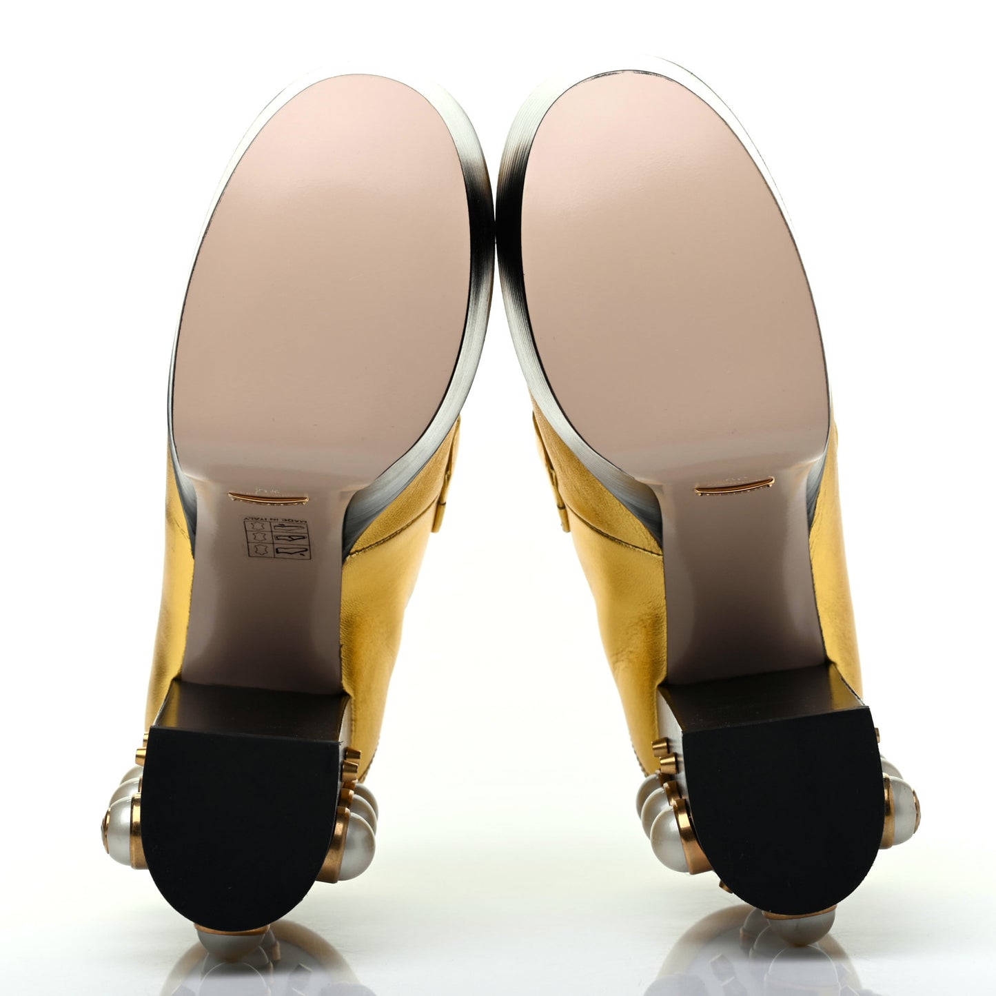 Malaga Kid Pearl Studded Vegas Platform Loafers 36 Gold