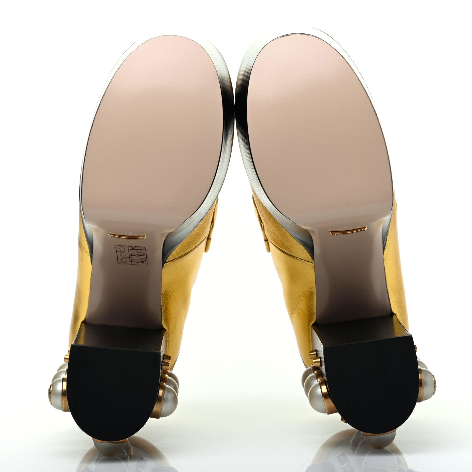 Gucci Malaga Kid Pearl Studded Vegas Platform Loafers 36 Gold 5 of 10