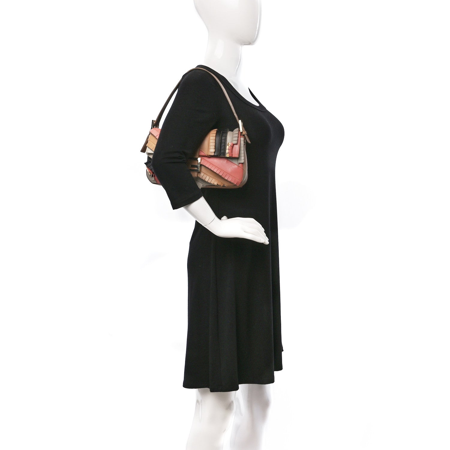 Fendi Calfskin Fringe Embellished Baguette Multicolor 2 of 8