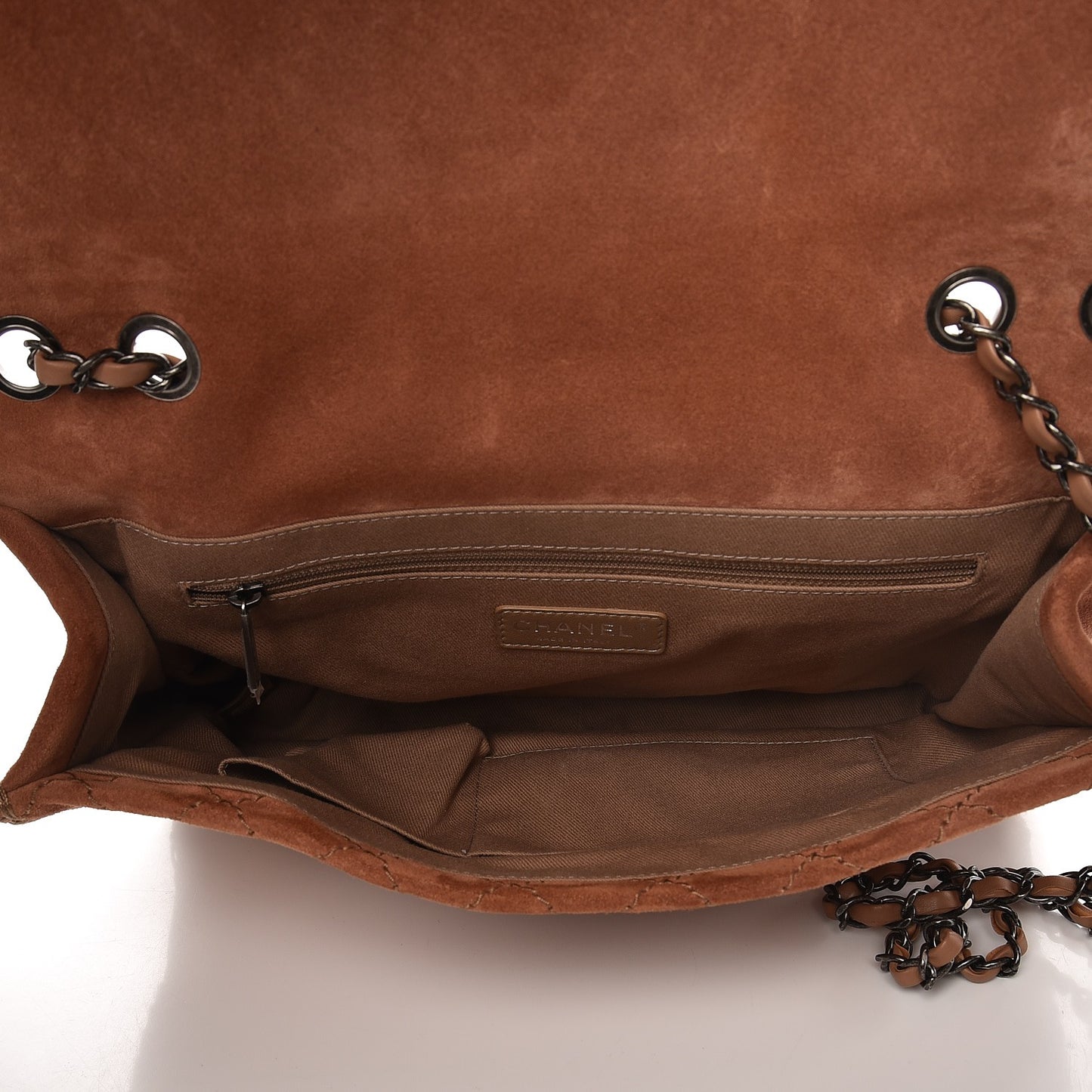 Suede Calfskin Stitch Flap Light Brown
