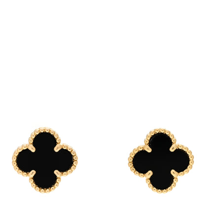 Van Cleef & Arpels 18K Yellow Gold Black Onyx Sweet Alhambra Earrings 1 of 6
